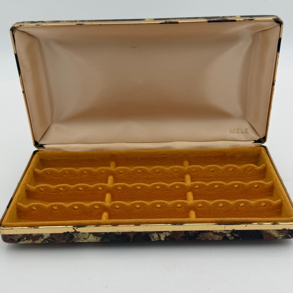 Vintage Mele Jewelry Box Abstract Tortoise Shell Pattern Earring Organizer Gold